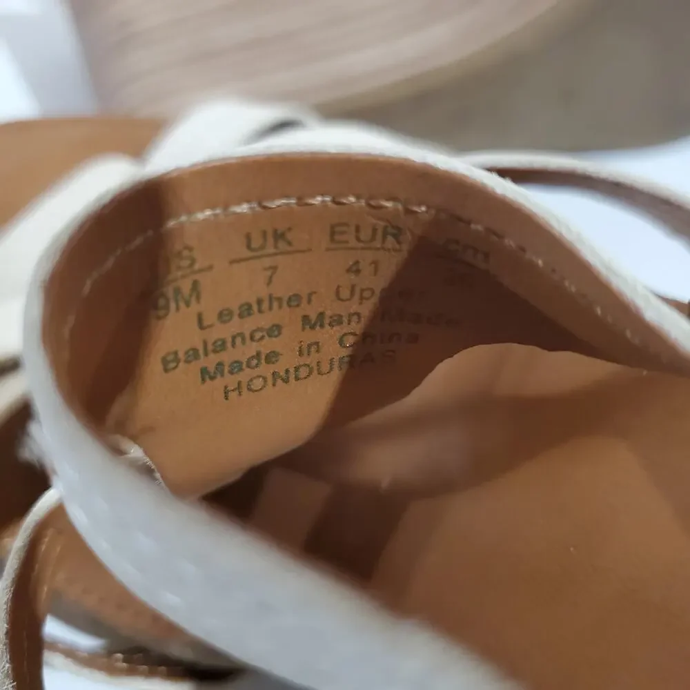 Franco Sarto Honduras Stacked Wedge Open Toe Leather Sandals Womens Size 9 Cream